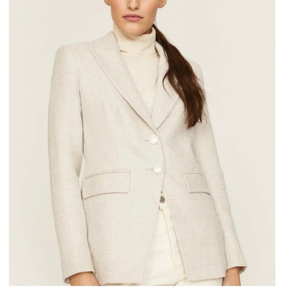 Veronica Beard Mathi Dickey Jacket 6‎ Oatmeal Plaid Blazer Preppy Quiet Luxury